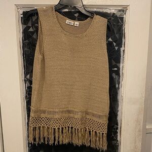 Cato Tan Sleeveless Fringe Blouse